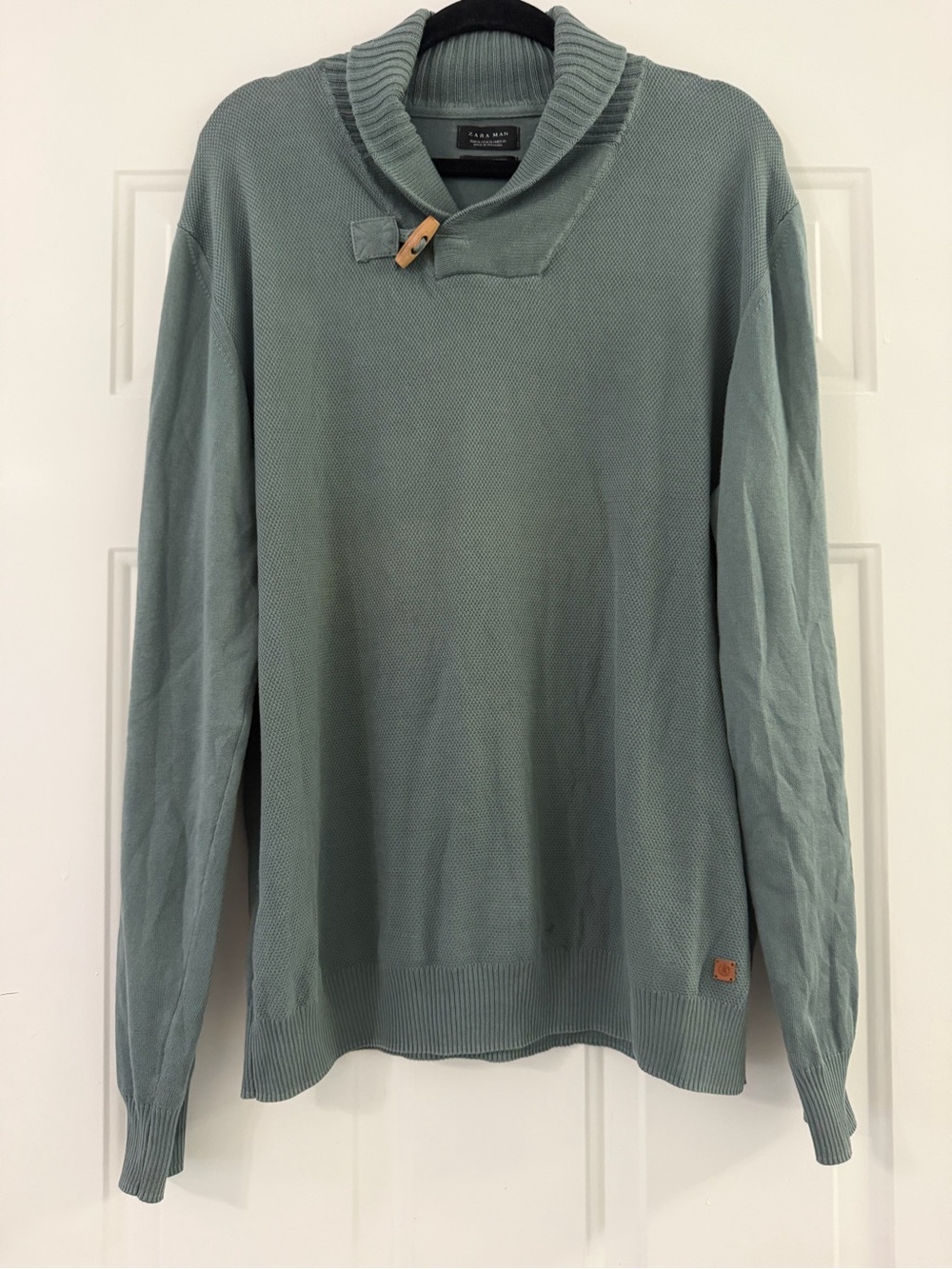 Zara Men’s Turtleneck Toggle Sweater in Sage Green